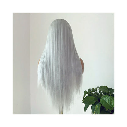 Victor Silver Grey Wig Full Headset Long Straight Versatile COS Wig Anime Headset Hook Front Lace