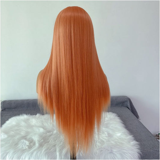 Xia Mingxing Light Orange Wig Full Headset Universal COS Wig 13x4 Hand Hook Front Lace Free Seam Straight Hair