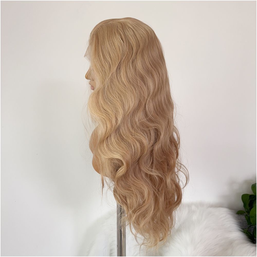 Golden dyed curly hair wig full head cover 13x4 hand hook front lace versatile COS plays the role of a trendy wavy curly woman image 4