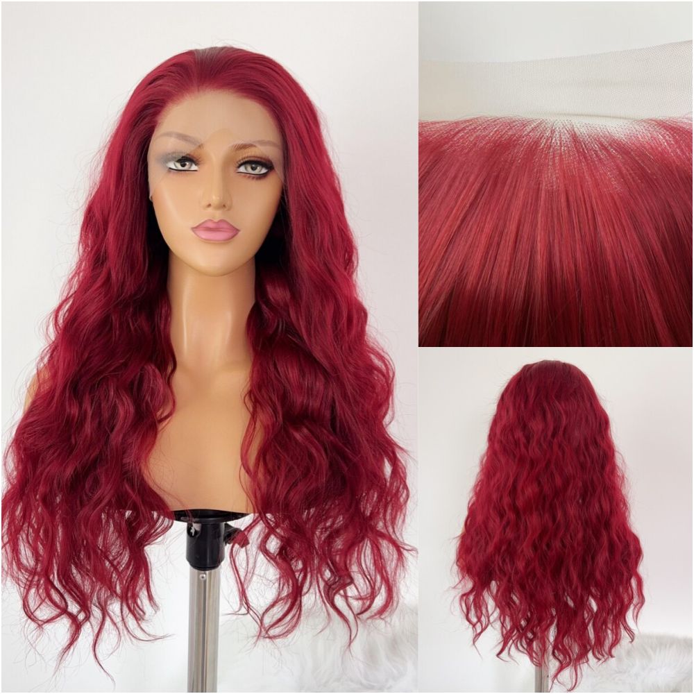 Carmen Knight wine red curly wig full head set goddess temperament long hair versatile COS hand hook front lace image 1