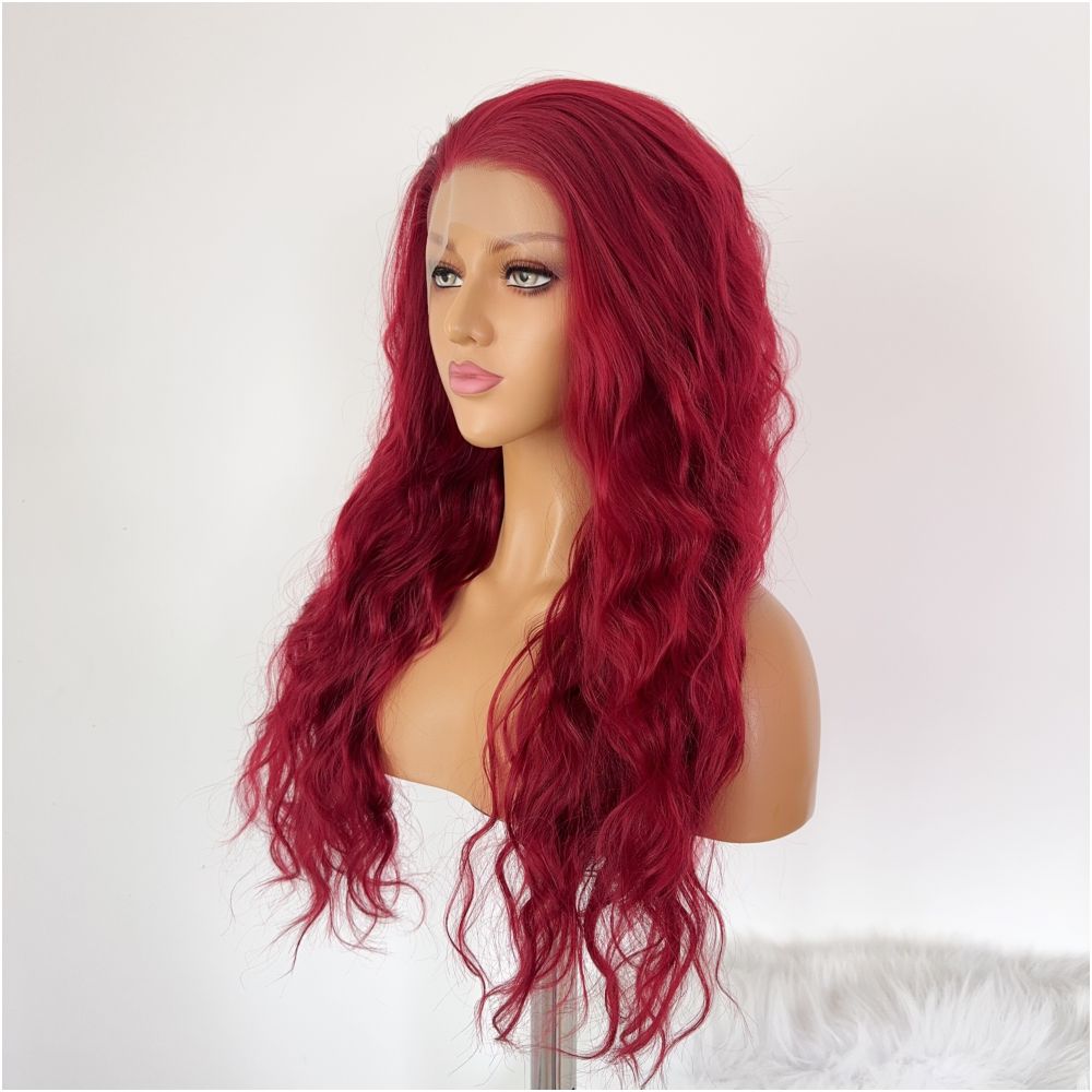 Carmen Knight wine red curly wig full head set goddess temperament long hair versatile COS hand hook front lace image 2