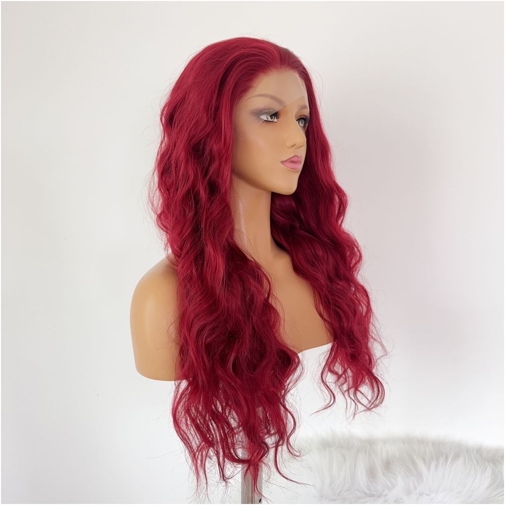 Carmen Knight wine red curly wig full head set goddess temperament long hair versatile COS hand hook front lace image 4