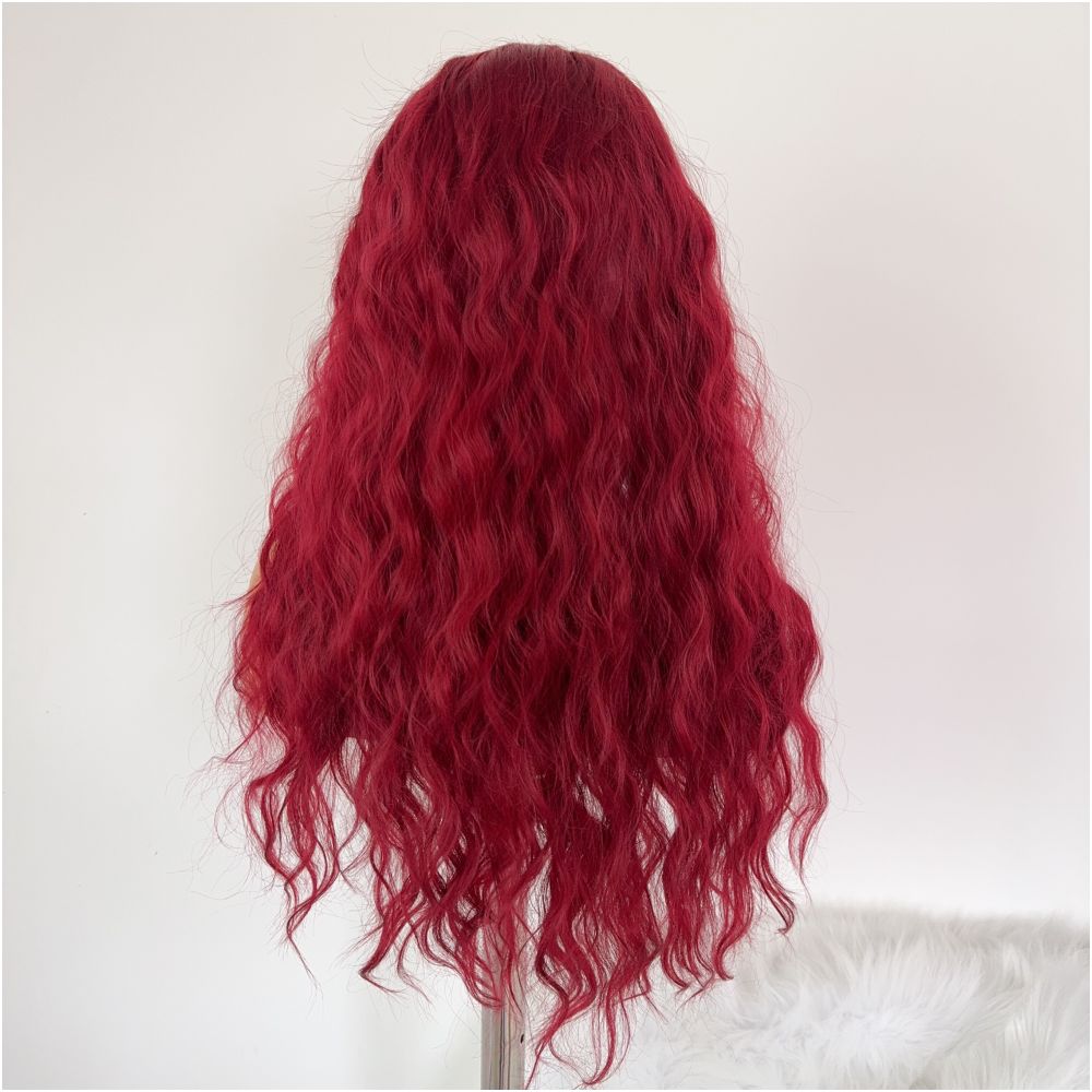 Carmen Knight wine red curly wig full head set goddess temperament long hair versatile COS hand hook front lace image 5