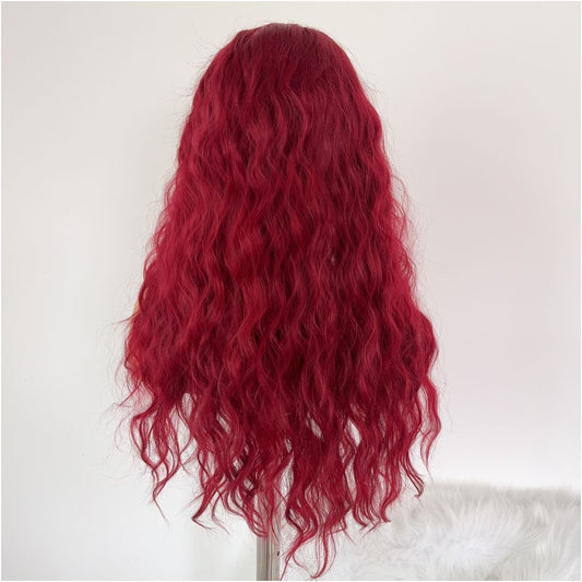Carmen Knight wine red curly wig full head set goddess temperament long hair versatile COS hand hook front lace
