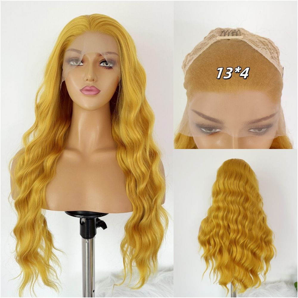 Doria Golden Wig Full Headset Curly Long Hair Hand Hook Lace 13x4 Heat Resistant High Temperature Silk Wig Cos image 0