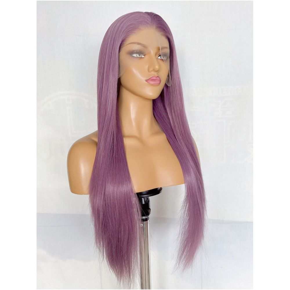 Raspberry purple wig long straight hair versatile COS wig full head cover hand hook 13x4 lace synthetic wig high temperature silk image 1