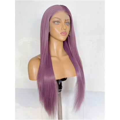 Raspberry purple wig long straight hair versatile COS wig full head cover hand hook 13x4 lace synthetic wig high temperature silk image 1