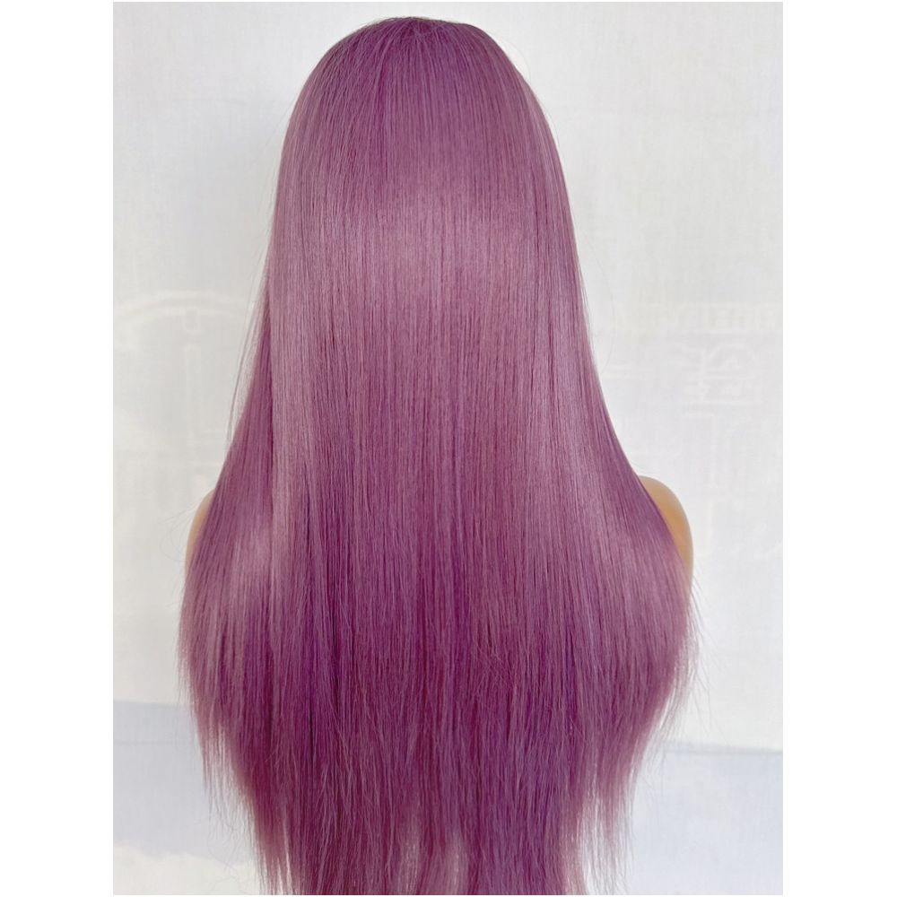 Raspberry purple wig long straight hair versatile COS wig full head cover hand hook 13x4 lace synthetic wig high temperature silk image 3