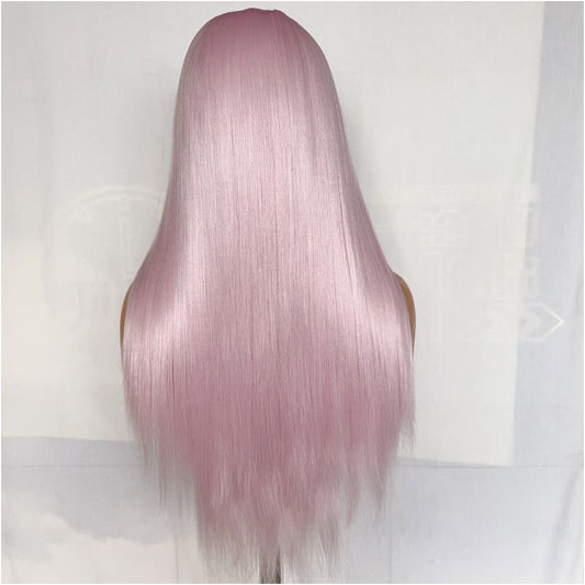 Pink Warrior Ice Pink Long Straight Hair Versatile COS Wig Full Headset Hand Hook 13x4 Lace Wig High Temperature Silk Female