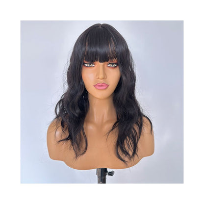 Black short curly wig for women COS high temperature silk bangs machine made wavy curls realistic everyday full wig image 1