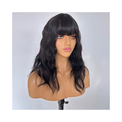 Black short curly wig for women COS high temperature silk bangs machine made wavy curls realistic everyday full wig image 2
