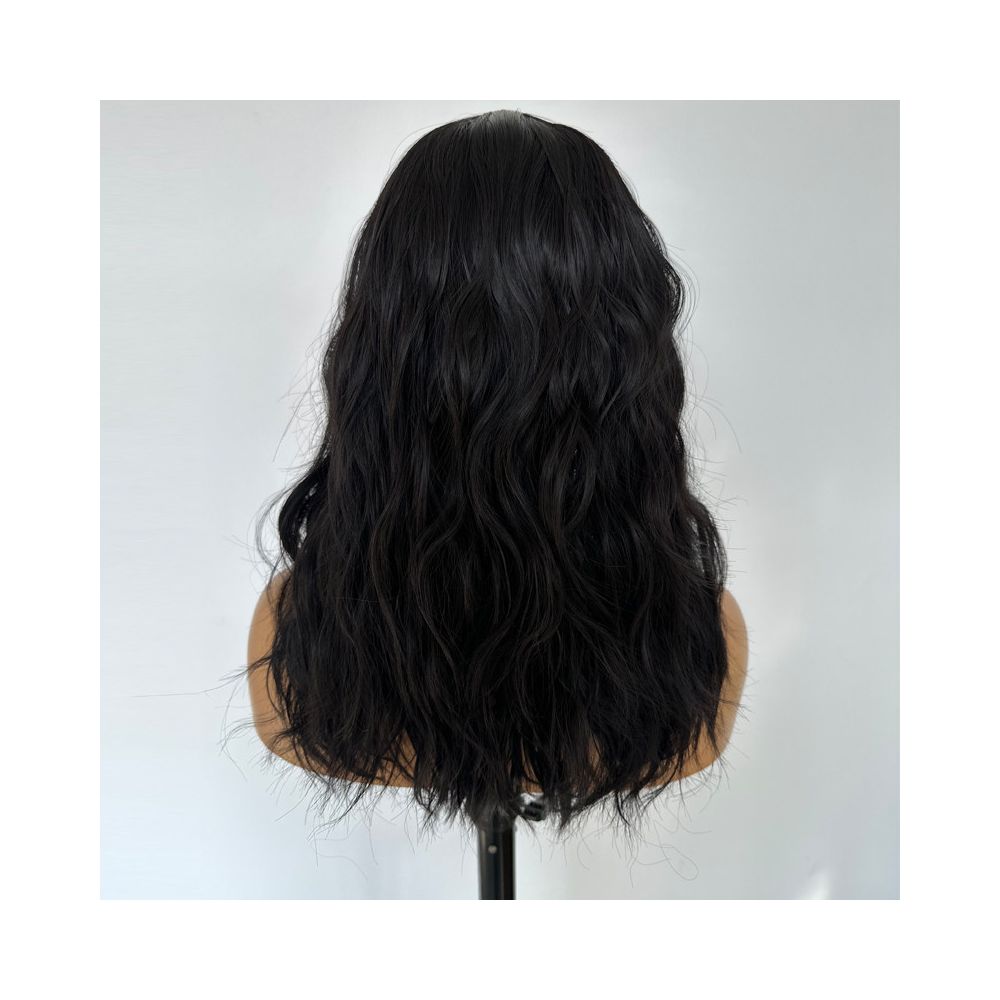 Black short curly wig for women COS high temperature silk bangs machine made wavy curls realistic everyday full wig image 3