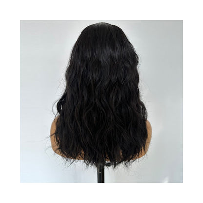 Black short curly wig for women COS high temperature silk bangs machine made wavy curls realistic everyday full wig image 3