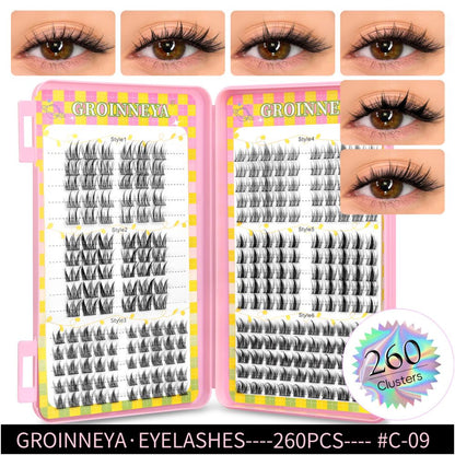 GROINNEYA 2025 New Large Capacity Eyelash Book 6 types of mixed natural segmented eyelashes