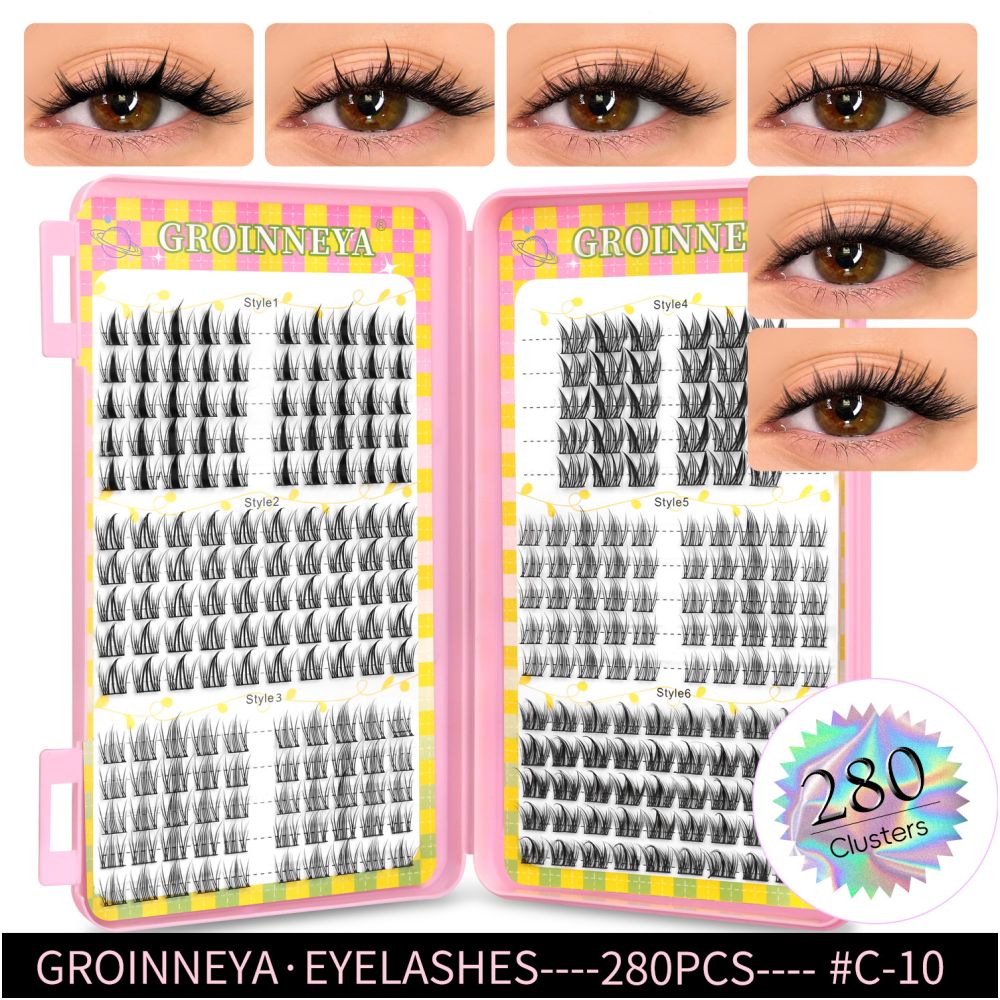 GROINNEYA 2025 New Large Capacity Eyelash Book 6 types of mixed natural segmented eyelashes