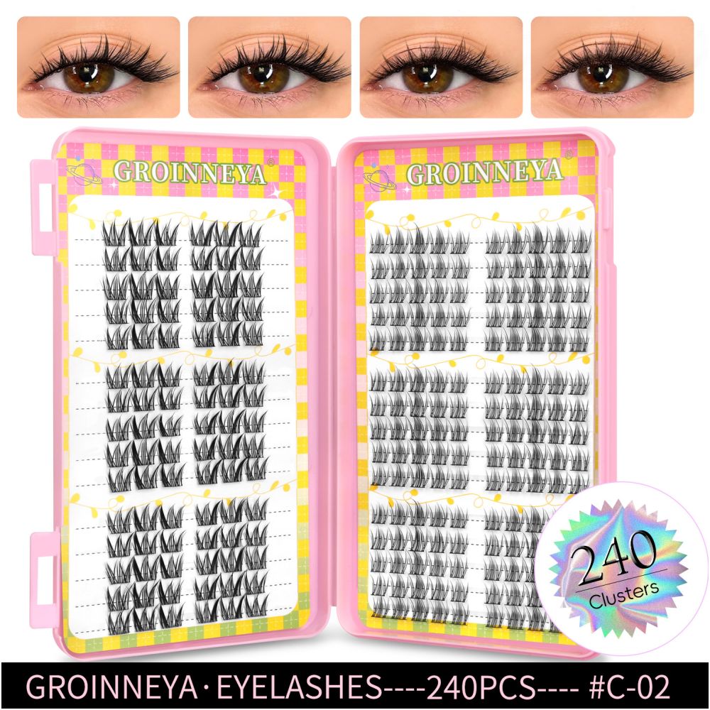 GROINNEYA 2025 New Large Capacity Eyelash Book 6 types of mixed natural segmented eyelashes