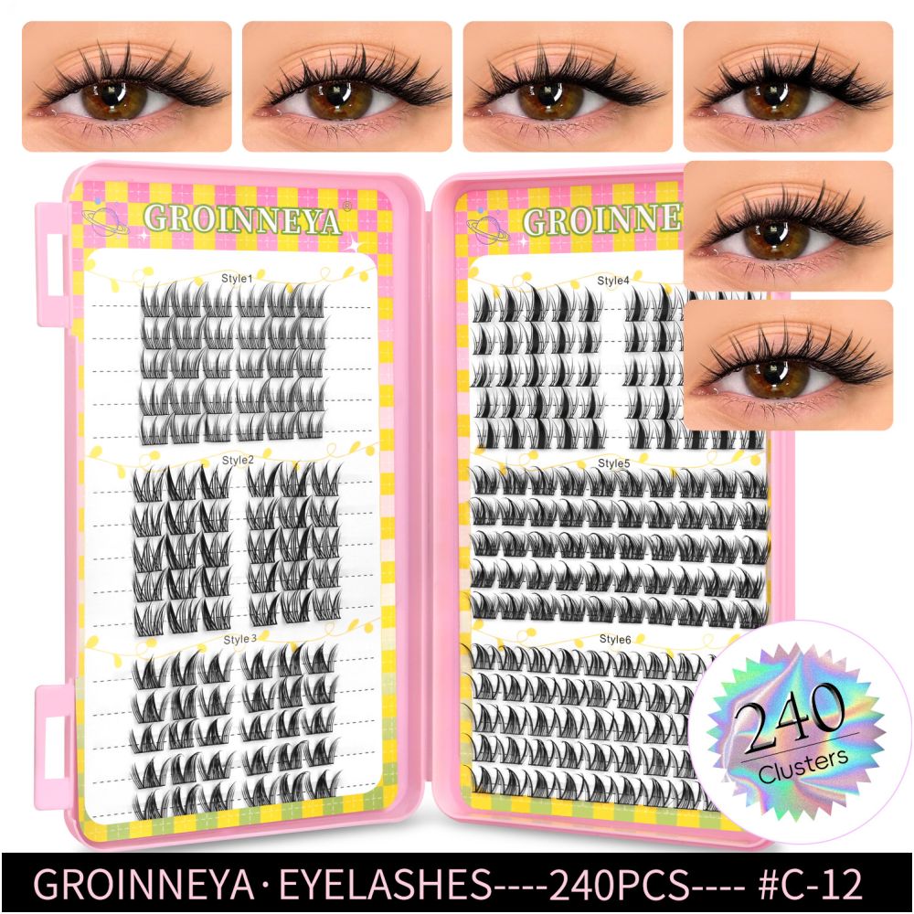 GROINNEYA 2025 New Large Capacity Eyelash Book 6 types of mixed natural segmented eyelashes