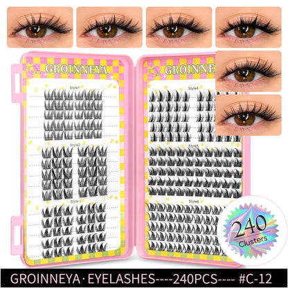 GROINNEYA 2025 New Large Capacity Eyelash Book 6 types of mixed natural segmented eyelashes