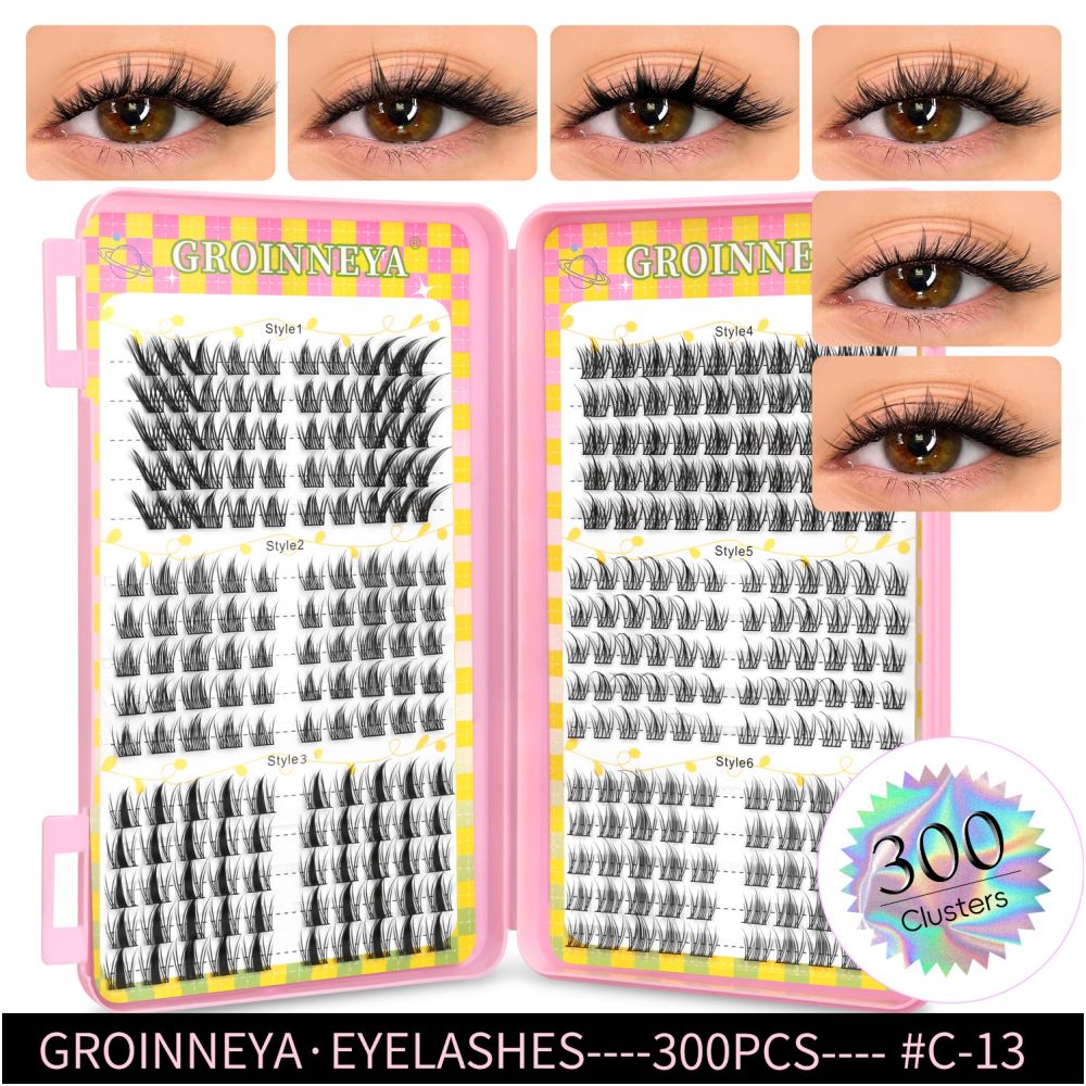 GROINNEYA 2025 New Large Capacity Eyelash Book 6 types of mixed natural segmented eyelashes