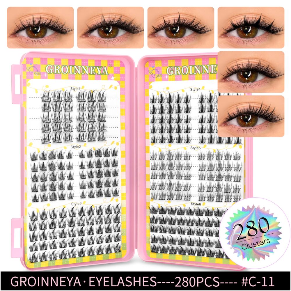 GROINNEYA 2025 New Large Capacity Eyelash Book 6 types of mixed natural segmented eyelashes