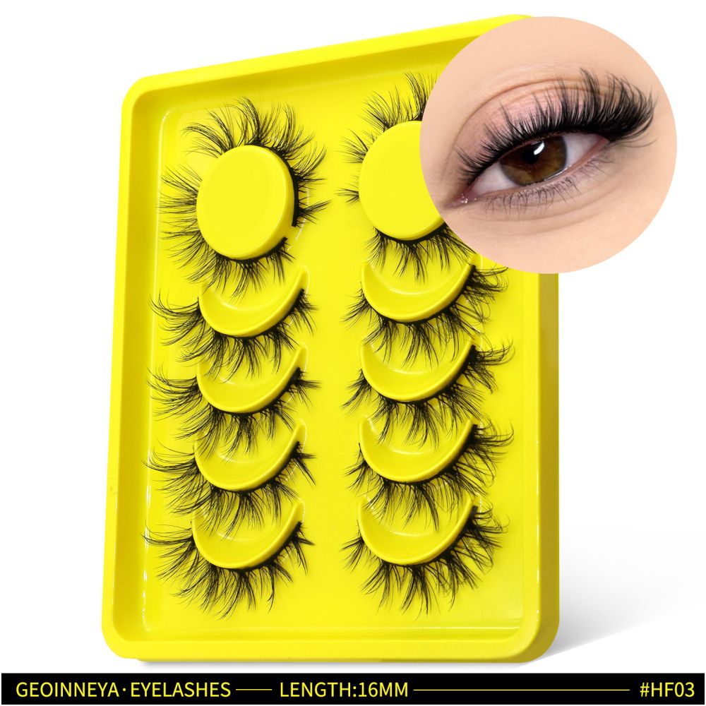 GROINNEYA mixed race Asian clustered whole false eyelashes Thai mixed race feeling black cotton thread hard stem swollen eye blisters