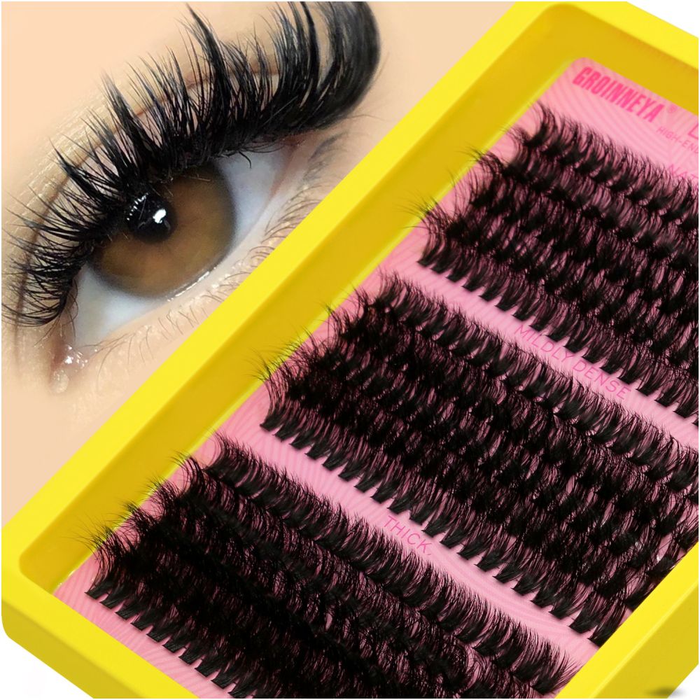 GROINNEYA Asian segmented false eyelashes D curled thick and fluffy single cluster false eyelashes wheat ears pure wild style image 2