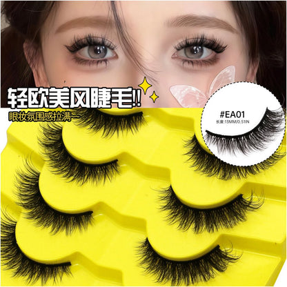 GROINNEYA Light European Cat Eye One Piece False Eyelash Mixed Asian Style Natural Hair Influenza Black Hard Meme image 2