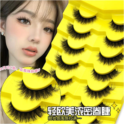 GROINNEYA Light European Cat Eye One Piece False Eyelash Mixed Asian Style Natural Hair Influenza Black Hard Meme image 3