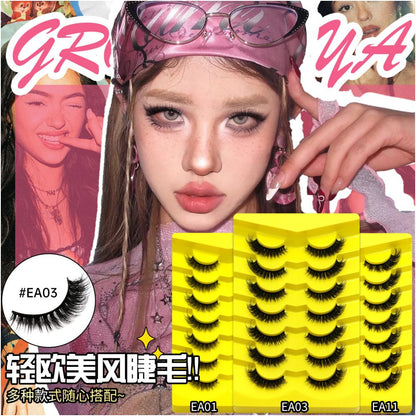 GROINNEYA Light European Cat Eye One Piece False Eyelash Mixed Asian Style Natural Hair Influenza Black Hard Meme image 4