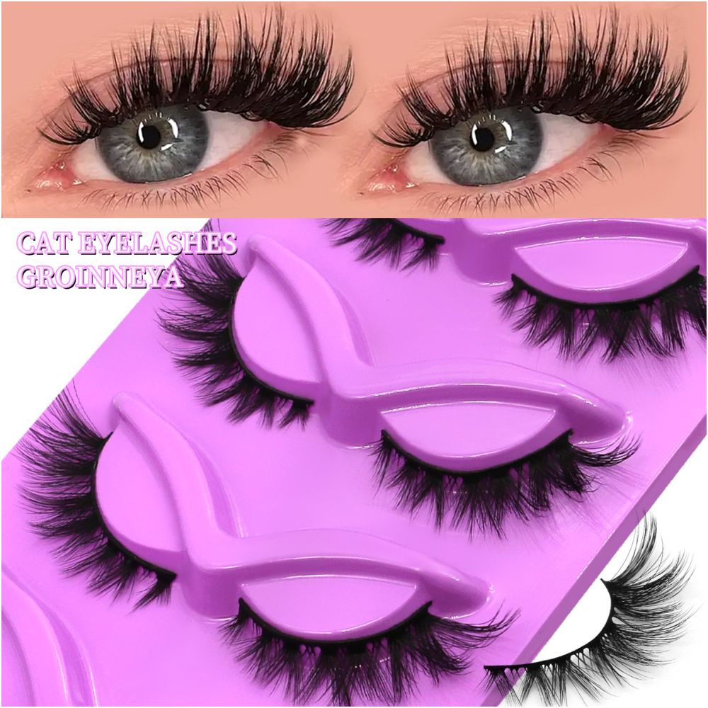GROINNEYA 5 Pair W shaped Large Dense Curled Eyelash Fox style Eye Tail Elongated Half Blood Asian Style One Piece image 2