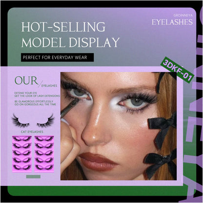 GROINNEYA 5 Pair W shaped Large Dense Curled Eyelash Fox style Eye Tail Elongated Half Blood Asian Style One Piece image 3
