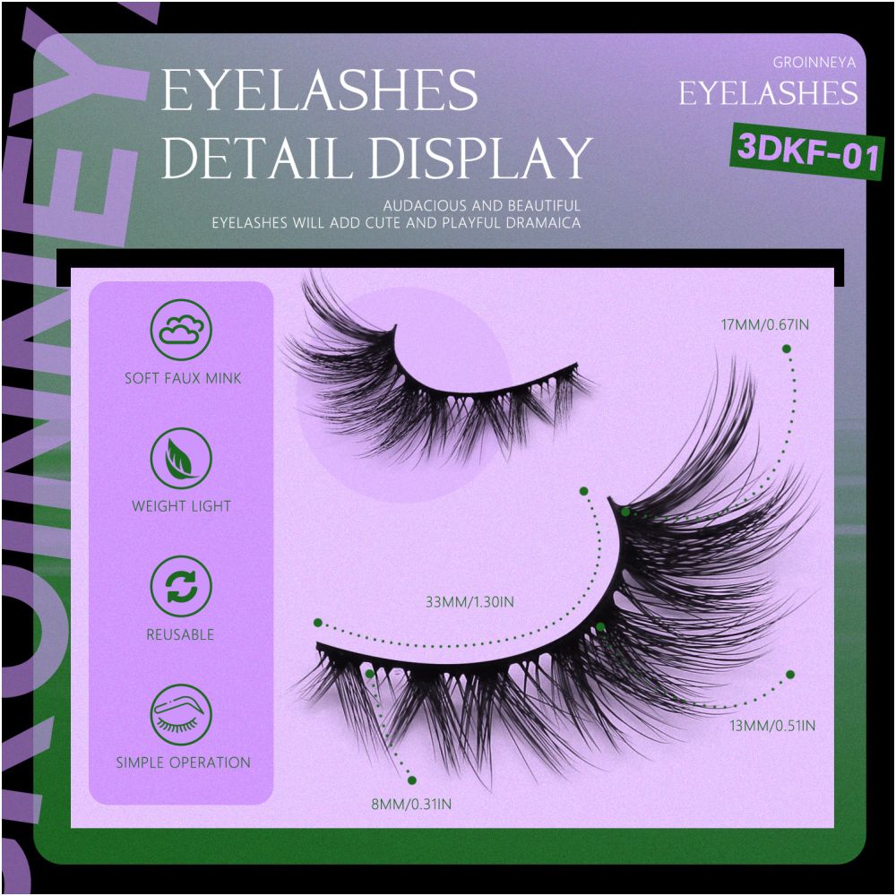 GROINNEYA 5 Pair W shaped Large Dense Curled Eyelash Fox style Eye Tail Elongated Half Blood Asian Style One Piece image 4