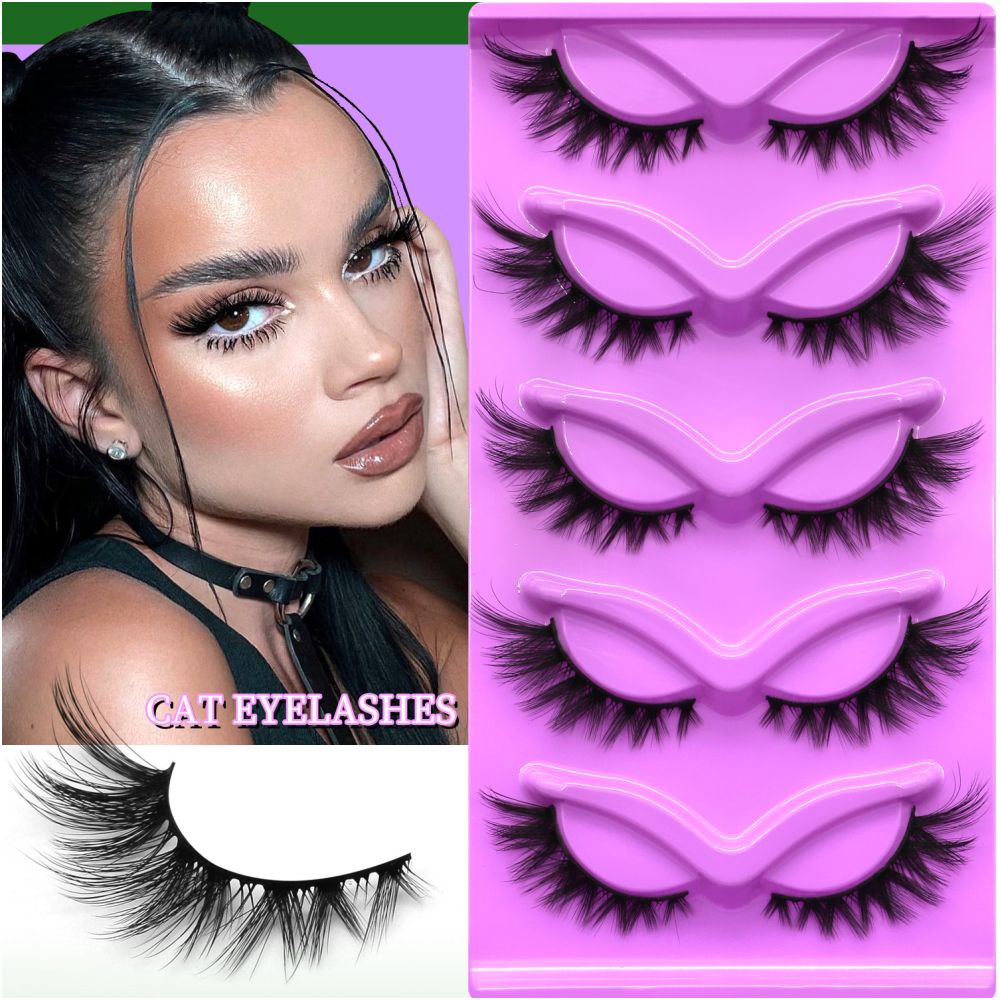 GROINNEYA 5 Pair W shaped Large Dense Curled Eyelash Fox style Eye Tail Elongated Half Blood Asian Style One Piece image 0