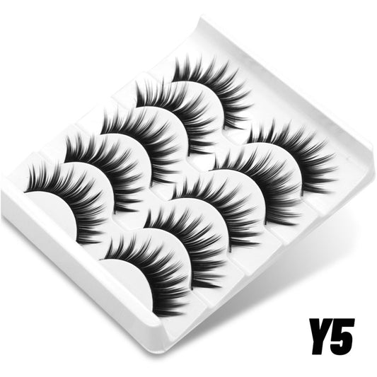GROINNEYA 5 Pair W shaped Large Dense Curled Eyelash Fox style Eye Tail Elongated Half Blood Asian Style One Piece
