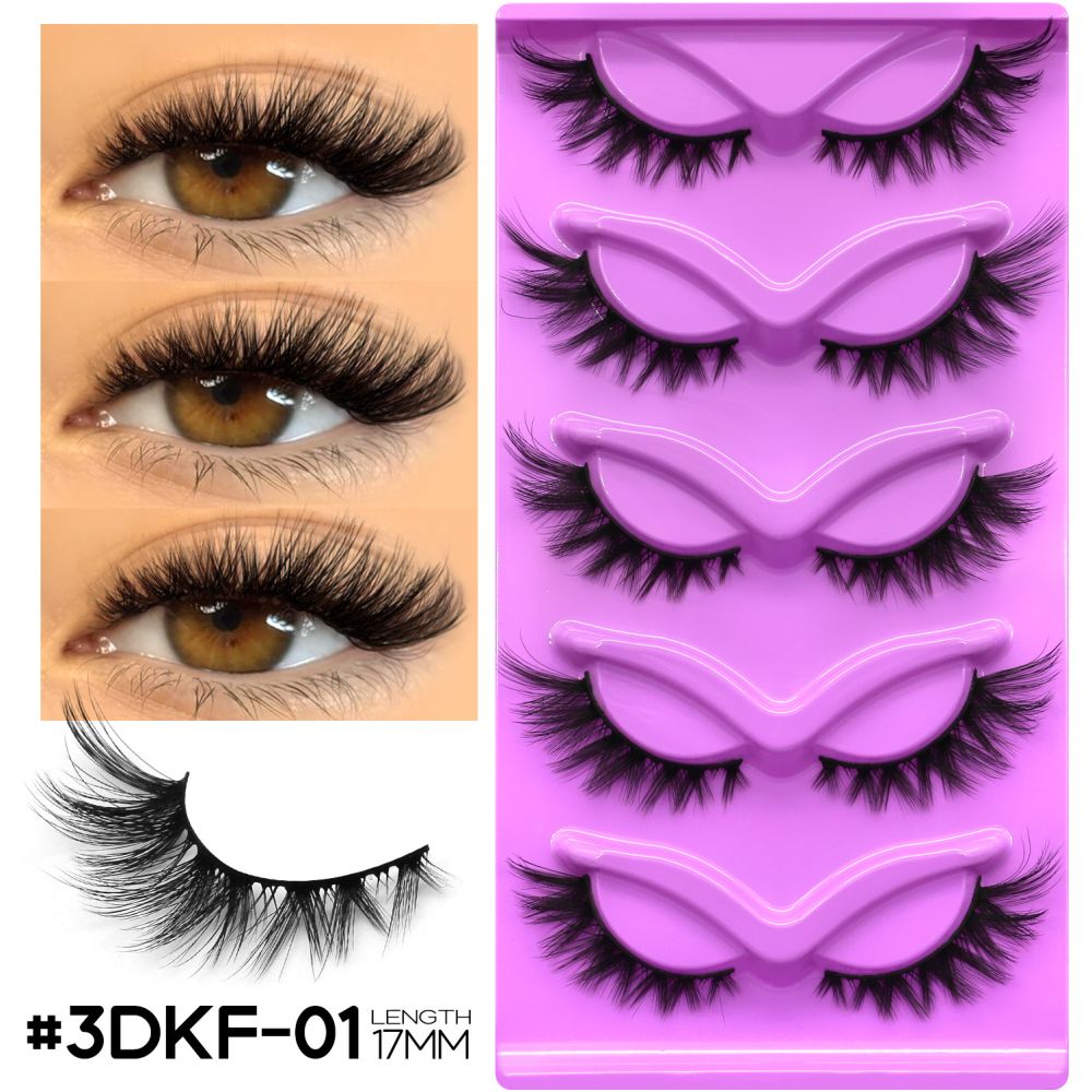 GROINNEYA 5 Pair W shaped Large Dense Curled Eyelash Fox style Eye Tail Elongated Half Blood Asian Style One Piece