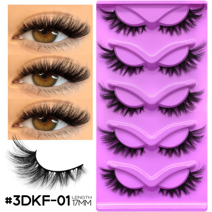 GROINNEYA 5 Pair W shaped Large Dense Curled Eyelash Fox style Eye Tail Elongated Half Blood Asian Style One Piece