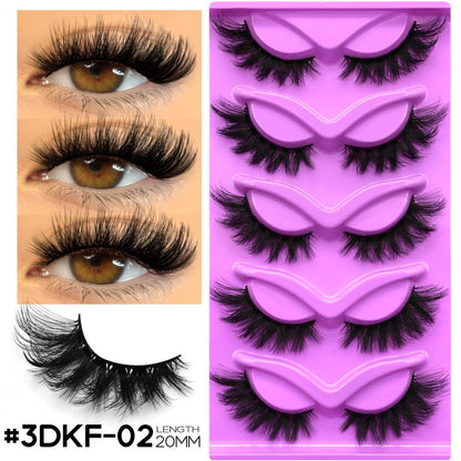 GROINNEYA 5 Pair W shaped Large Dense Curled Eyelash Fox style Eye Tail Elongated Half Blood Asian Style One Piece