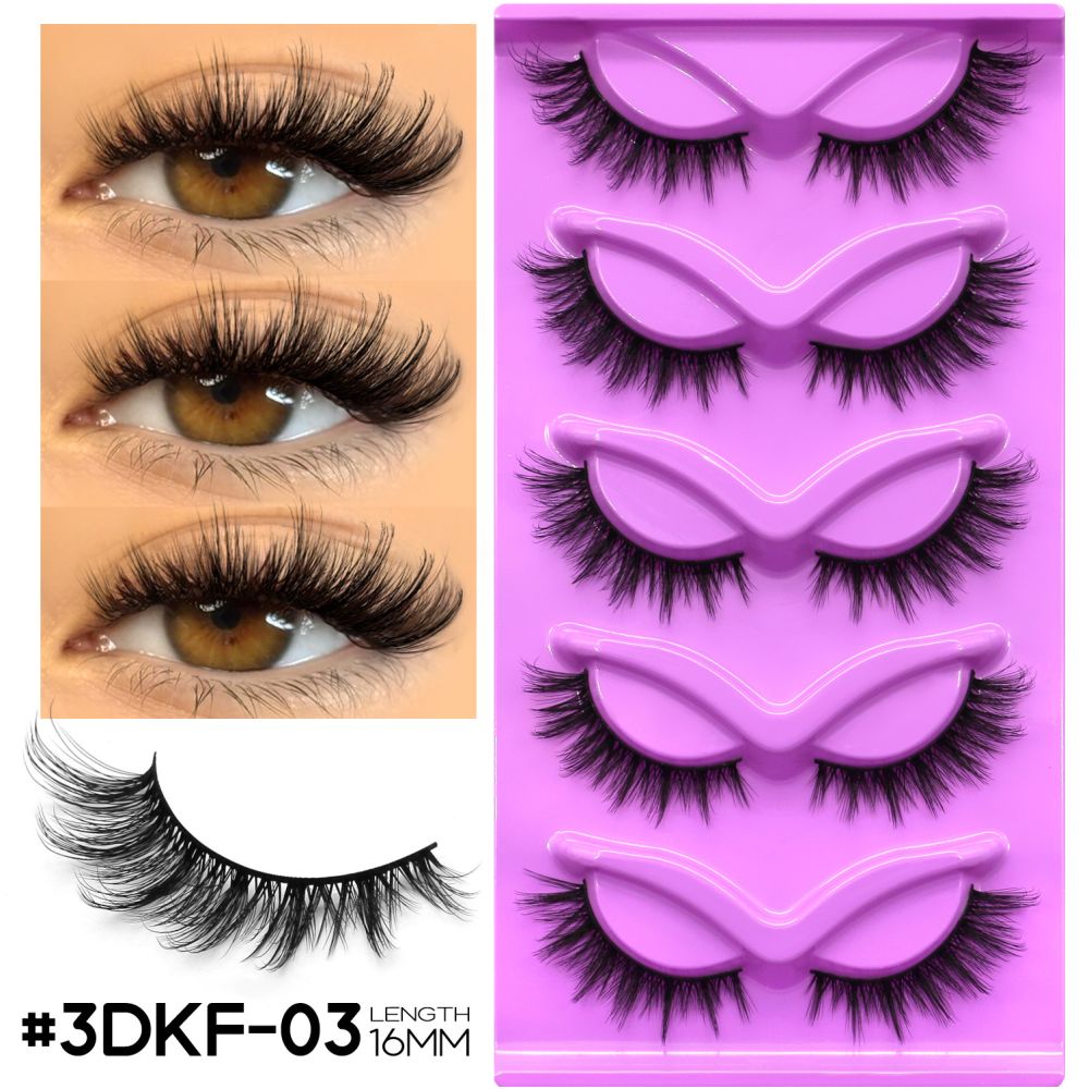 GROINNEYA 5 Pair W shaped Large Dense Curled Eyelash Fox style Eye Tail Elongated Half Blood Asian Style One Piece