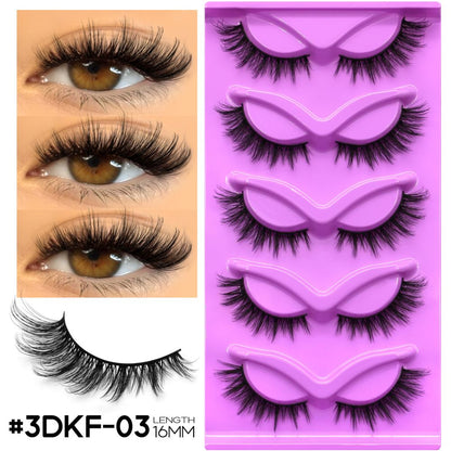 GROINNEYA 5 Pair W shaped Large Dense Curled Eyelash Fox style Eye Tail Elongated Half Blood Asian Style One Piece