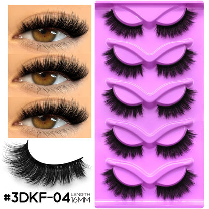 GROINNEYA 5 Pair W shaped Large Dense Curled Eyelash Fox style Eye Tail Elongated Half Blood Asian Style One Piece