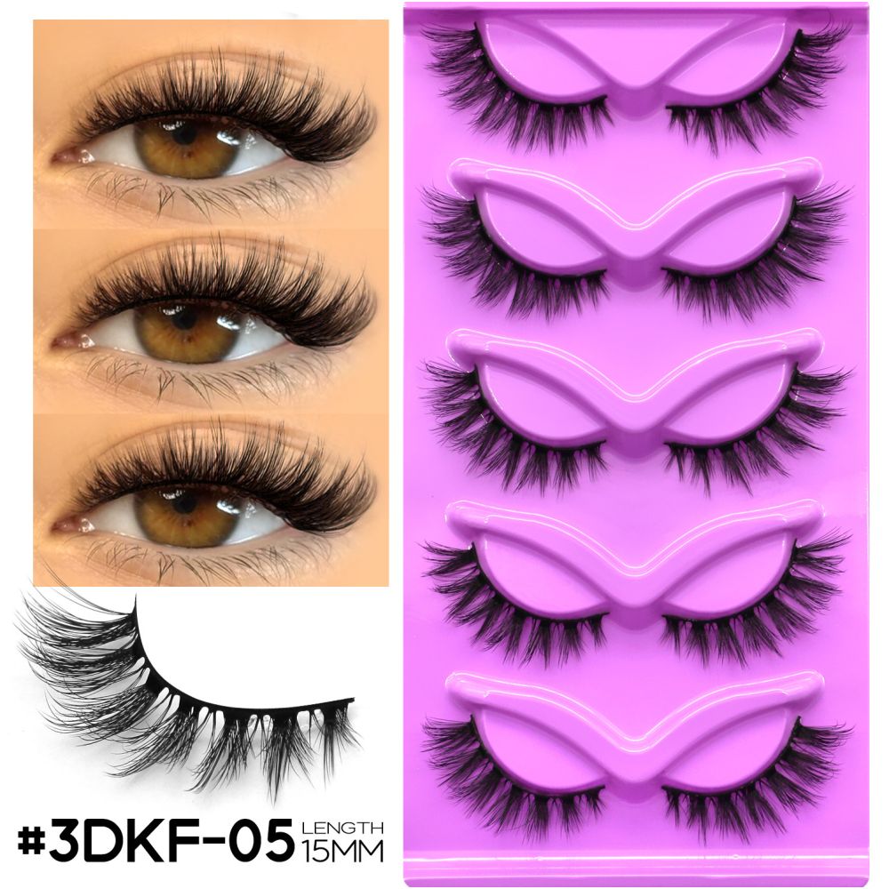GROINNEYA 5 Pair W shaped Large Dense Curled Eyelash Fox style Eye Tail Elongated Half Blood Asian Style One Piece