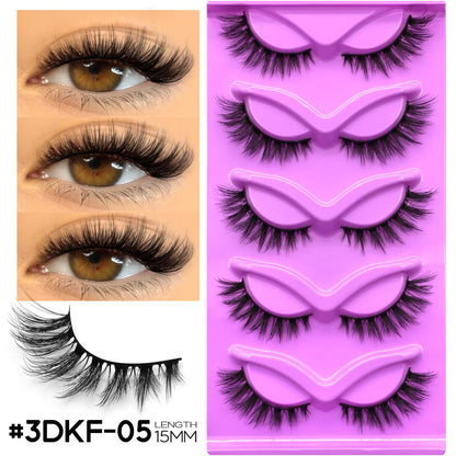 GROINNEYA 5 Pair W shaped Large Dense Curled Eyelash Fox style Eye Tail Elongated Half Blood Asian Style One Piece