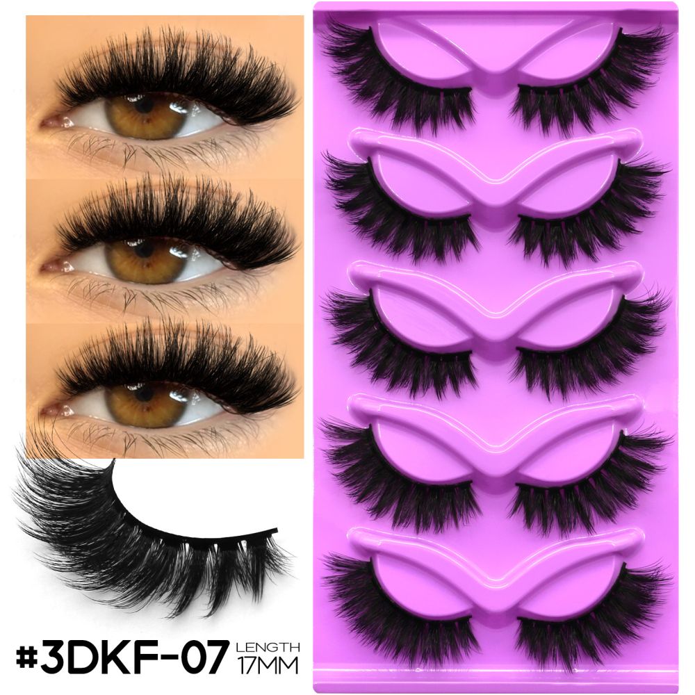 GROINNEYA 5 Pair W shaped Large Dense Curled Eyelash Fox style Eye Tail Elongated Half Blood Asian Style One Piece