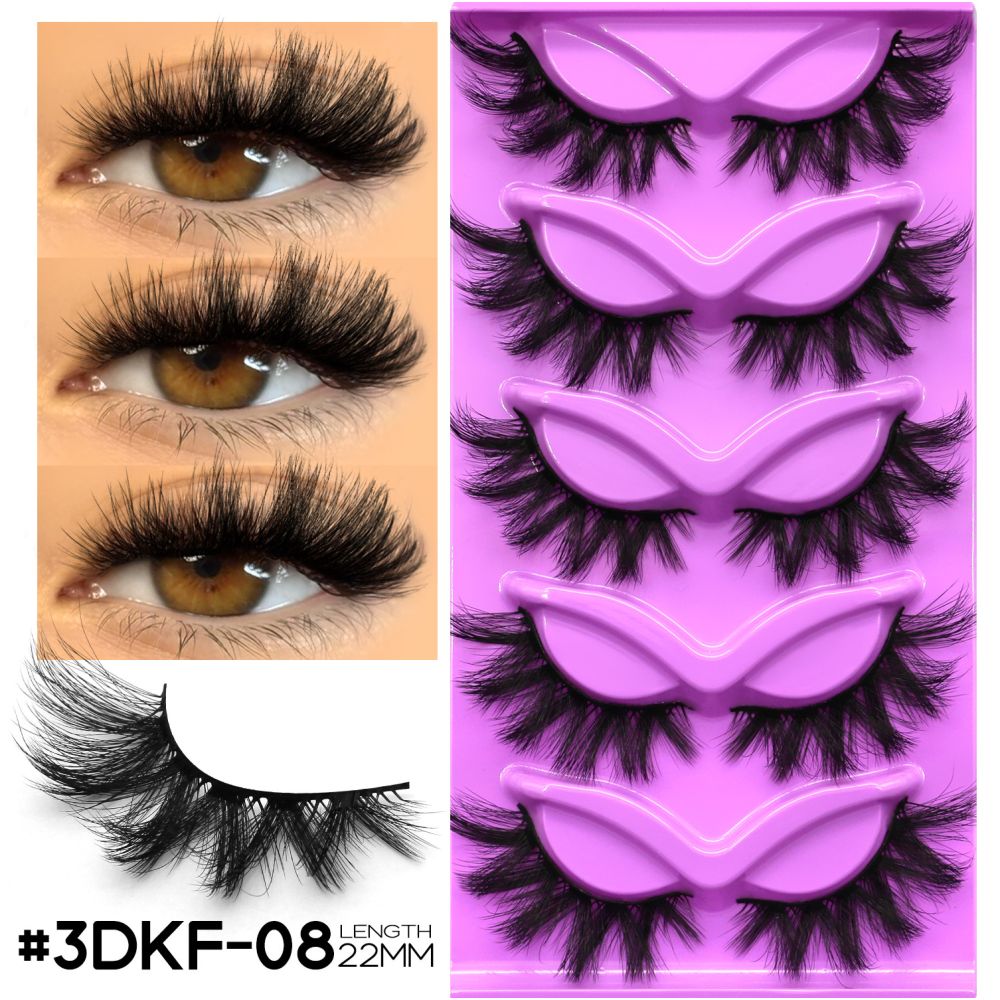 GROINNEYA 5 Pair W shaped Large Dense Curled Eyelash Fox style Eye Tail Elongated Half Blood Asian Style One Piece