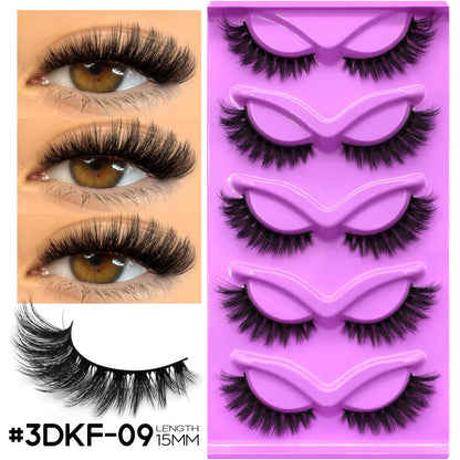 GROINNEYA 5 Pair W shaped Large Dense Curled Eyelash Fox style Eye Tail Elongated Half Blood Asian Style One Piece