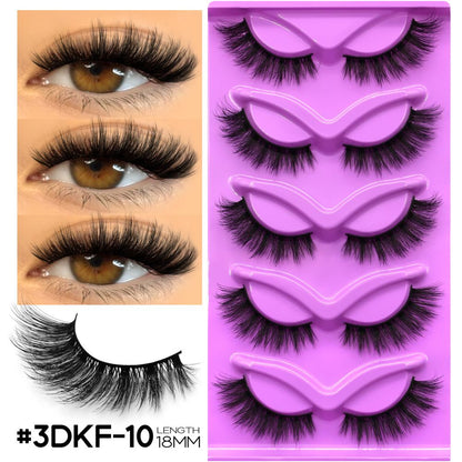 GROINNEYA 5 Pair W shaped Large Dense Curled Eyelash Fox style Eye Tail Elongated Half Blood Asian Style One Piece