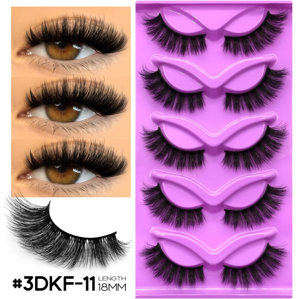 GROINNEYA 5 Pair W shaped Large Dense Curled Eyelash Fox style Eye Tail Elongated Half Blood Asian Style One Piece