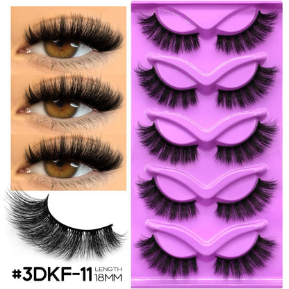GROINNEYA 5 Pair W shaped Large Dense Curled Eyelash Fox style Eye Tail Elongated Half Blood Asian Style One Piece