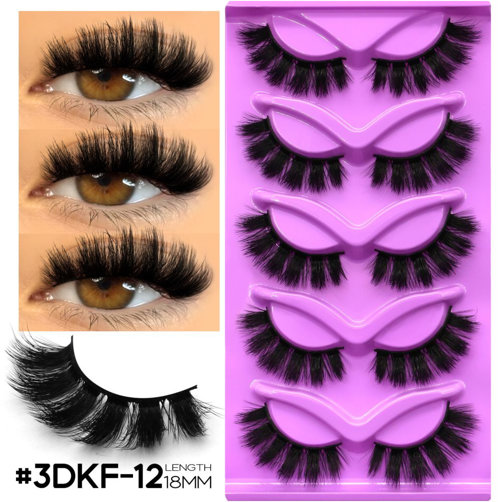 GROINNEYA 5 Pair W shaped Large Dense Curled Eyelash Fox style Eye Tail Elongated Half Blood Asian Style One Piece