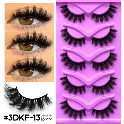 GROINNEYA 5 Pair W shaped Large Dense Curled Eyelash Fox style Eye Tail Elongated Half Blood Asian Style One Piece